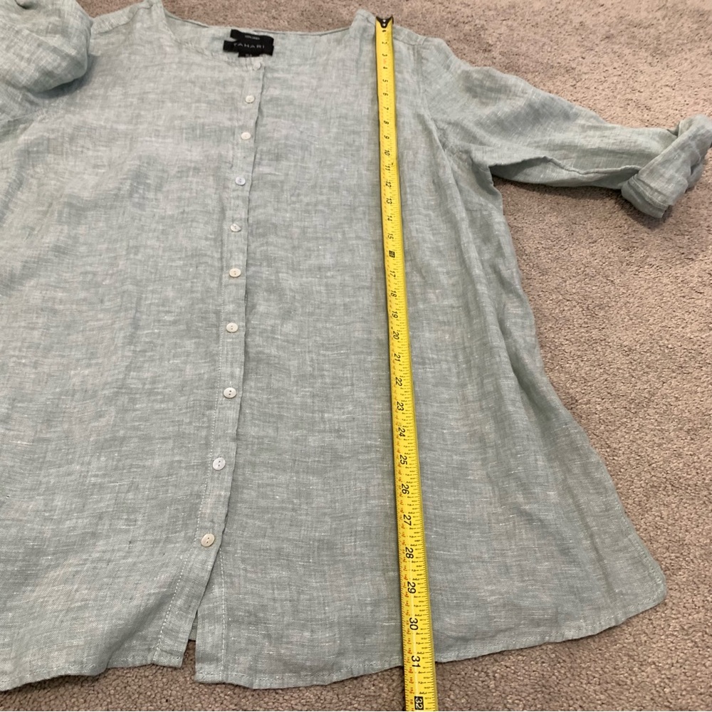 Tahari 100% Linen Green Lagenlook Shirt Size 1X Tab Sleeves - Picture 12 of 12